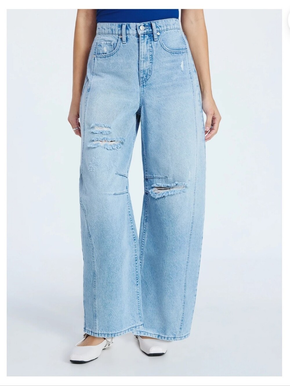 Scoop Women’s and Women's Plus High-Rise Ankle Barrel Jeans w Distressed Details